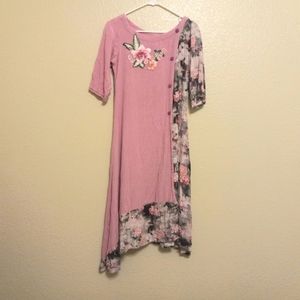 Neeru Kumar M Rose Pink Floral Contrast Midi Dress